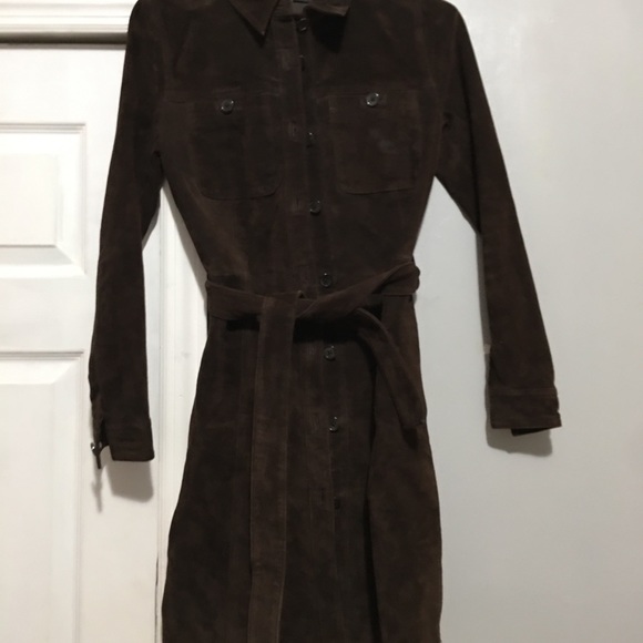Brown Real Suede Shirt Dress - Picture 3 of 5